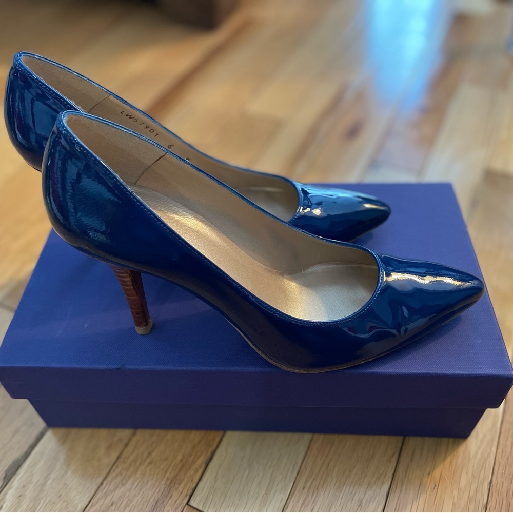 Stuart Weitzman POWER Bluette Neon Patent Heels Size 6.5